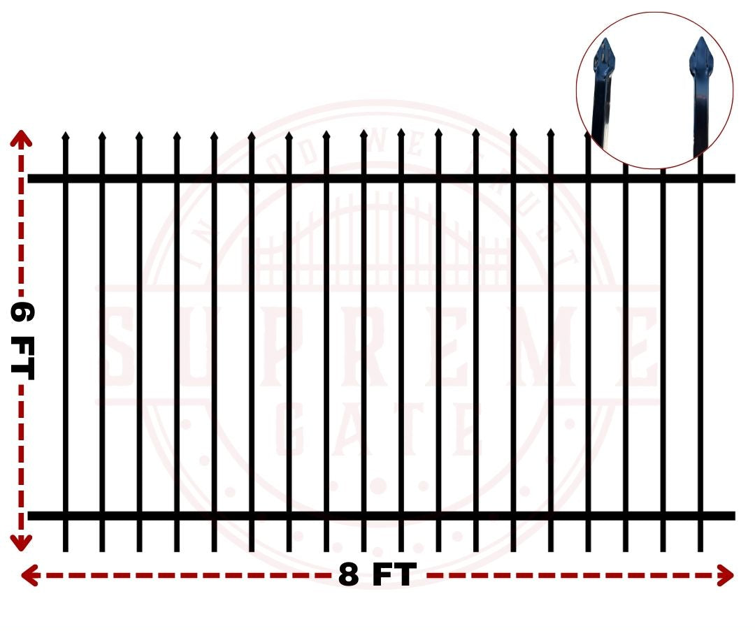 Security Wrought Iron Fence Panels 6 ft. x 8 ft. 2 Rails 5/8" Pickets Pressed Point