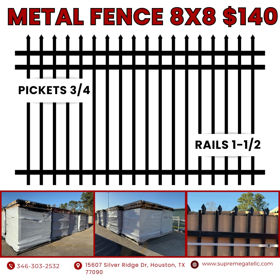 Metal Fence Pressed Point Powder Coated 8X8 Pickets 3/4 Rails 1-1/2