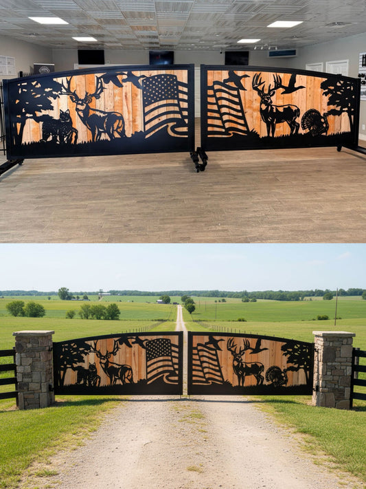 Custom Wildlife & Patriotic Dual Swing Gate (20 ft. x 4 ft.)