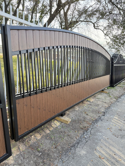 Premium Security Gate with Wood-Look Metal Pickets (20 ft. x 6 ft.)