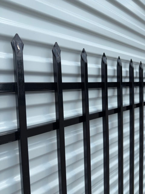 Metal Fence Pressed Point Powder Coated 6 ft. x 8 ft. Pickets 3/4 Three Rails