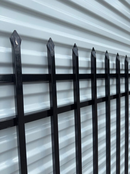 Metal Fence Pressed Point Powder Coated 6 ft. x 8 ft. Pickets 3/4 Three Rails