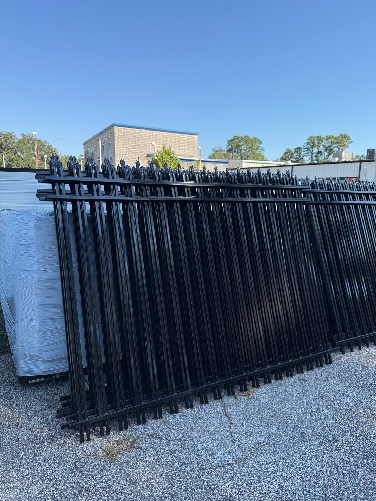 Metal Fence Pressed Point Powder Coated 6 ft. x 8 ft. Pickets 3/4 Three Rails