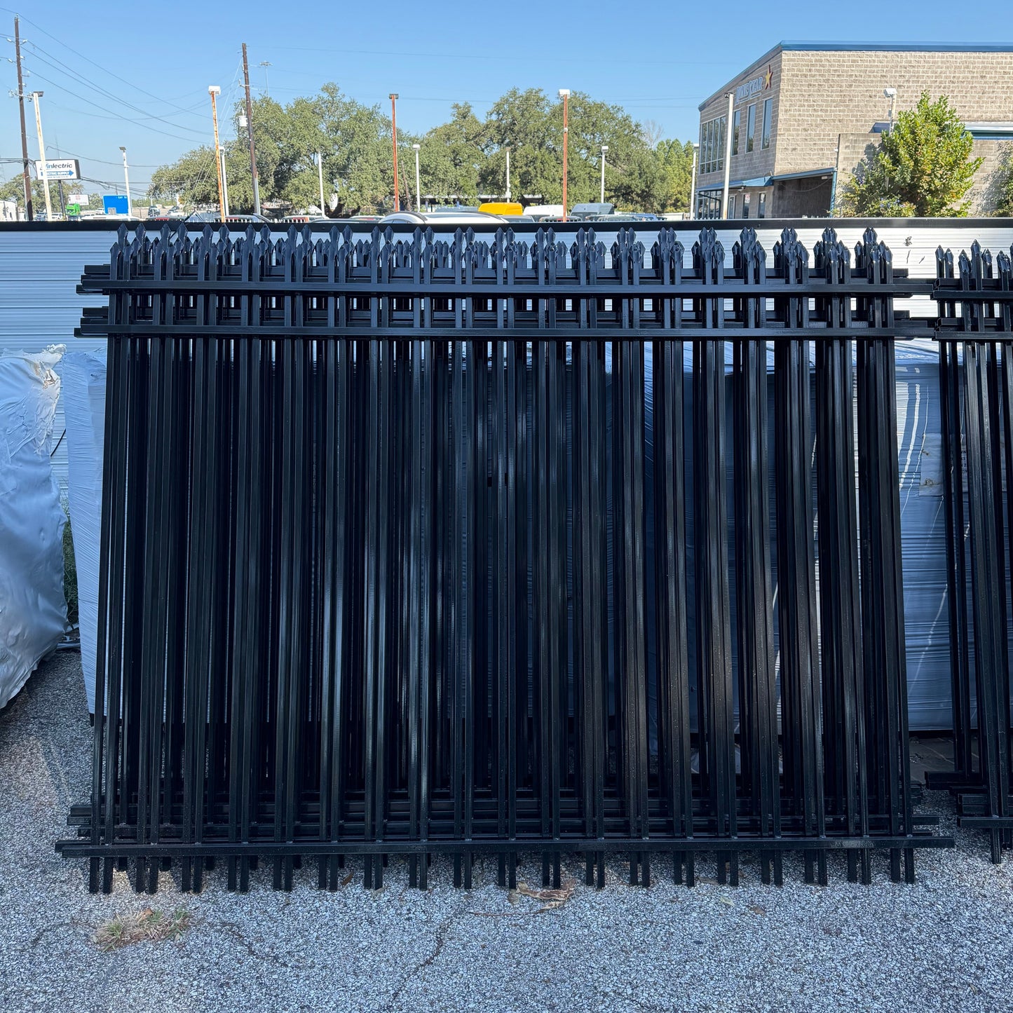 Metal Fence Pressed Point Powder Coated 6 ft. x 8 ft. Pickets 3/4 Three Rails