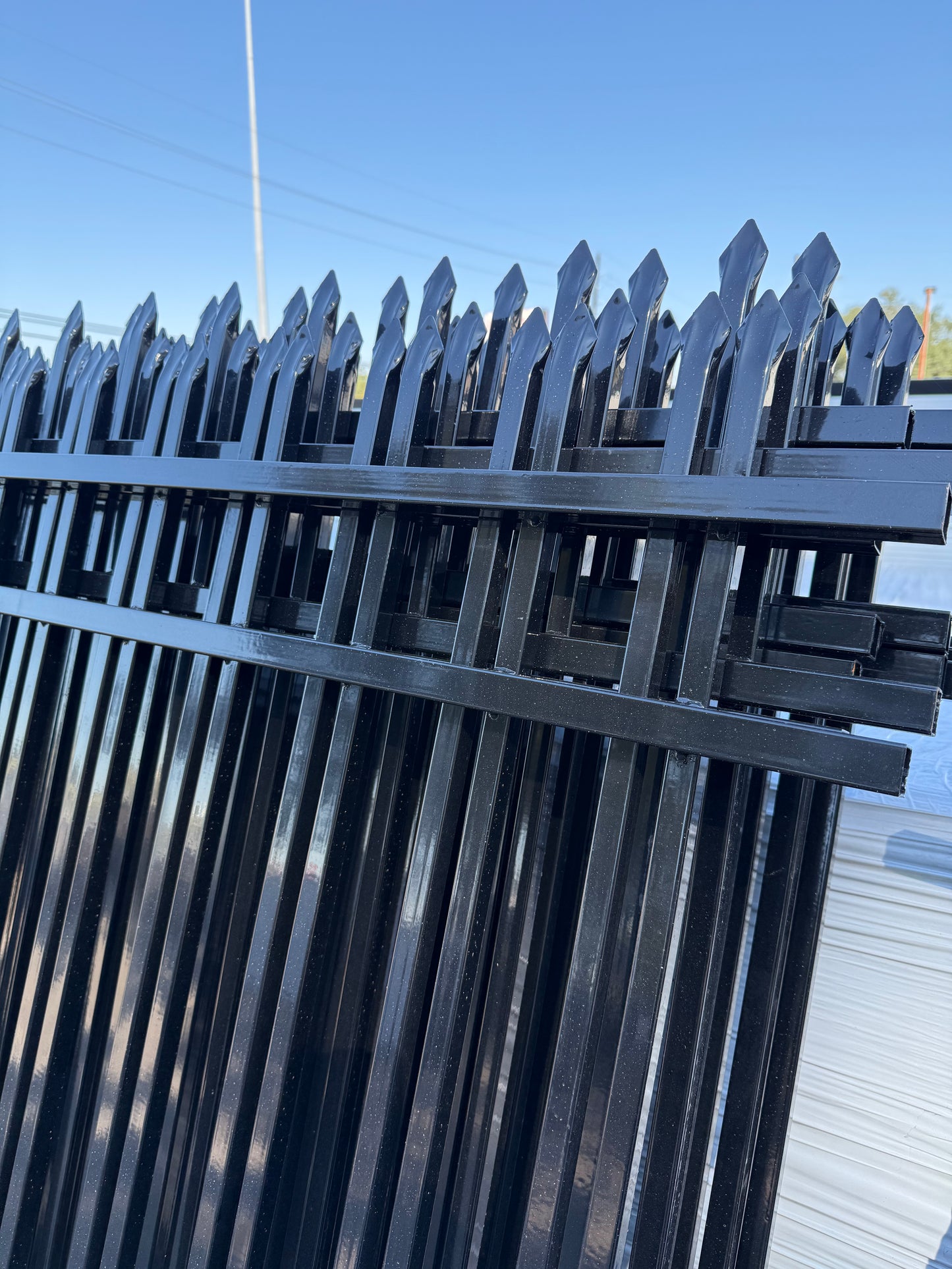 Metal Fence Pressed Point Powder Coated 6 ft. x 8 ft. Pickets 3/4 Three Rails