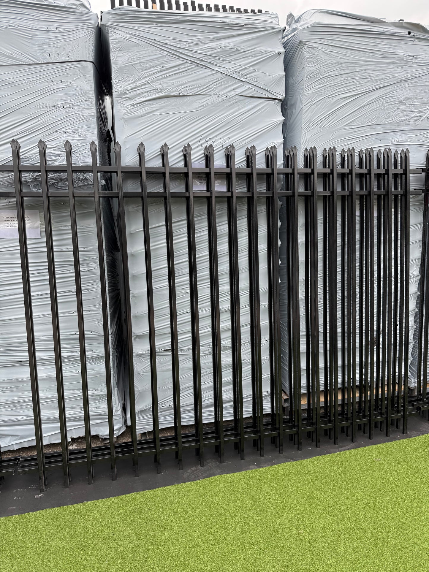 Metal Fence Pressed Point Powder Coated 6 ft. x 8 ft. Pickets 3/4 Three Rails