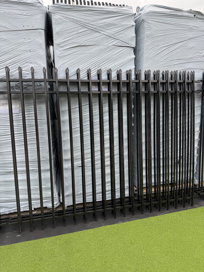 Metal Fence Pressed Point Powder Coated 6 ft. x 8 ft. Pickets 3/4 Three Rails