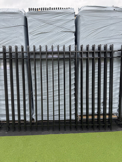 Metal Fence Pressed Point Powder Coated 6 ft. x 8 ft. Pickets 3/4 Three Rails