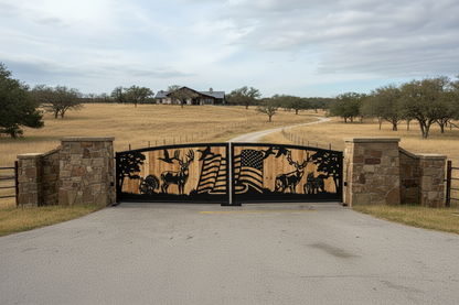 Custom Wildlife & Patriotic Dual Swing Gate (20 ft. x 4 ft.)