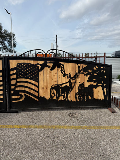 Custom Wildlife & Patriotic Dual Swing Gate (20 ft. x 4 ft.)