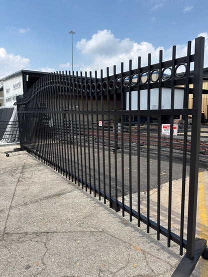 Sliding Driveway Wrought Iron Gate With Rings ( flat bar and wheel boxes included)