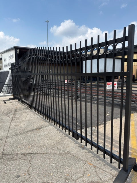Sliding Driveway Wrought Iron Gate With Rings ( flat bar and wheel boxes included)