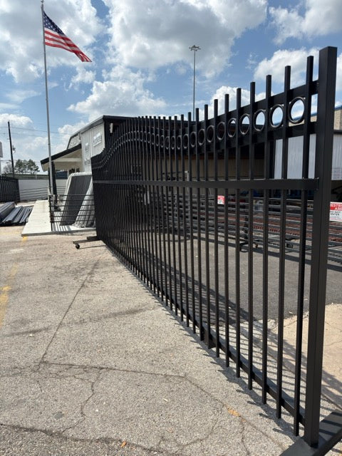 Sliding Driveway Wrought Iron Gate With Rings ( flat bar and wheel boxes included)