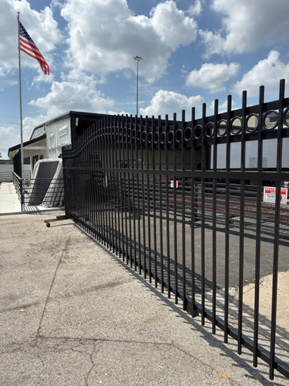 Sliding Driveway Wrought Iron Gate With Rings ( flat bar and wheel boxes included)