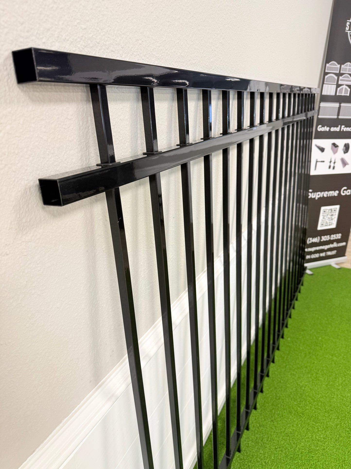 3-Rail Ornamental Steel Flat Top Fence Panel, Rackable