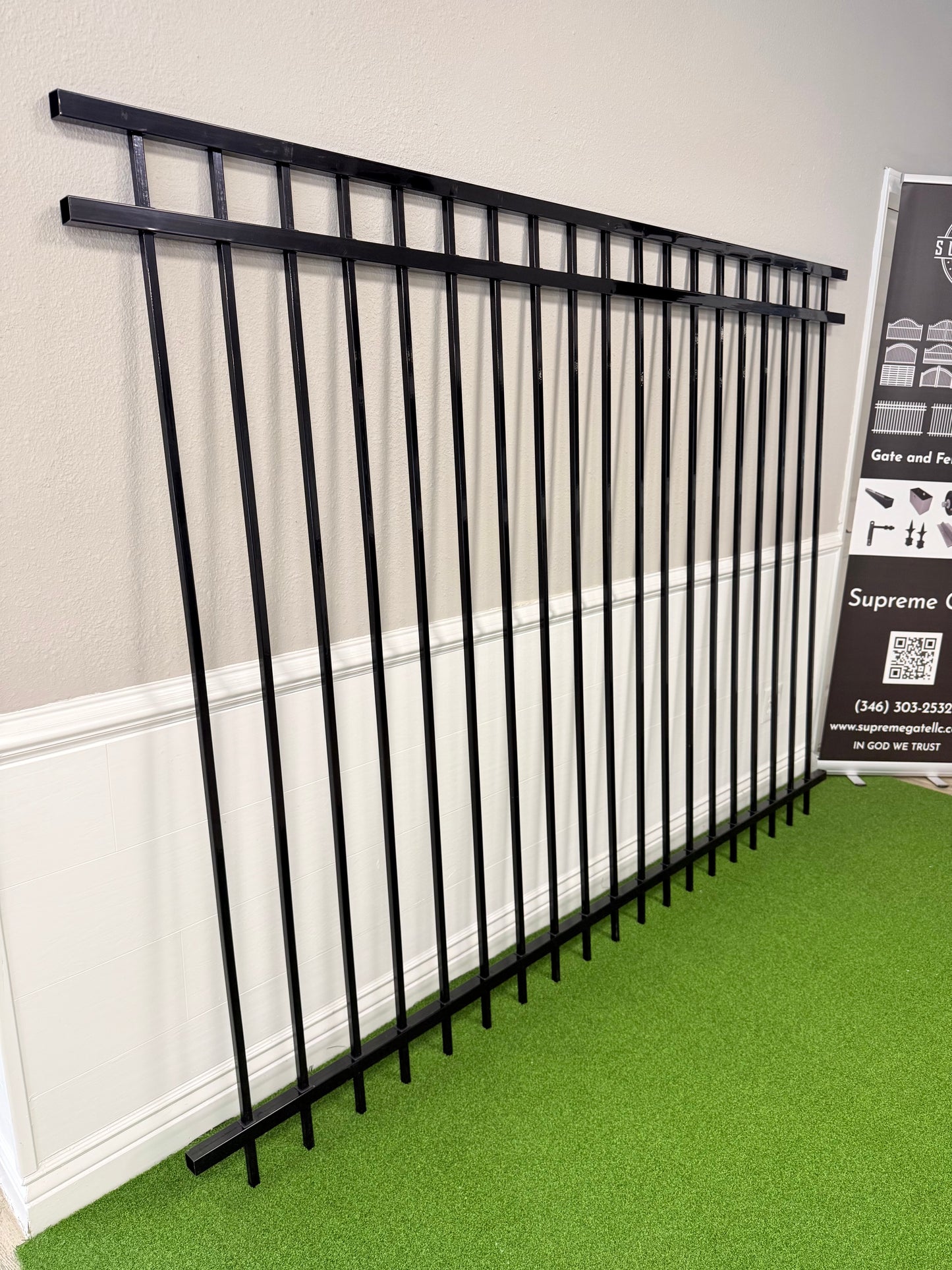 3-Rail Ornamental Steel Flat Top Fence Panel, Rackable
