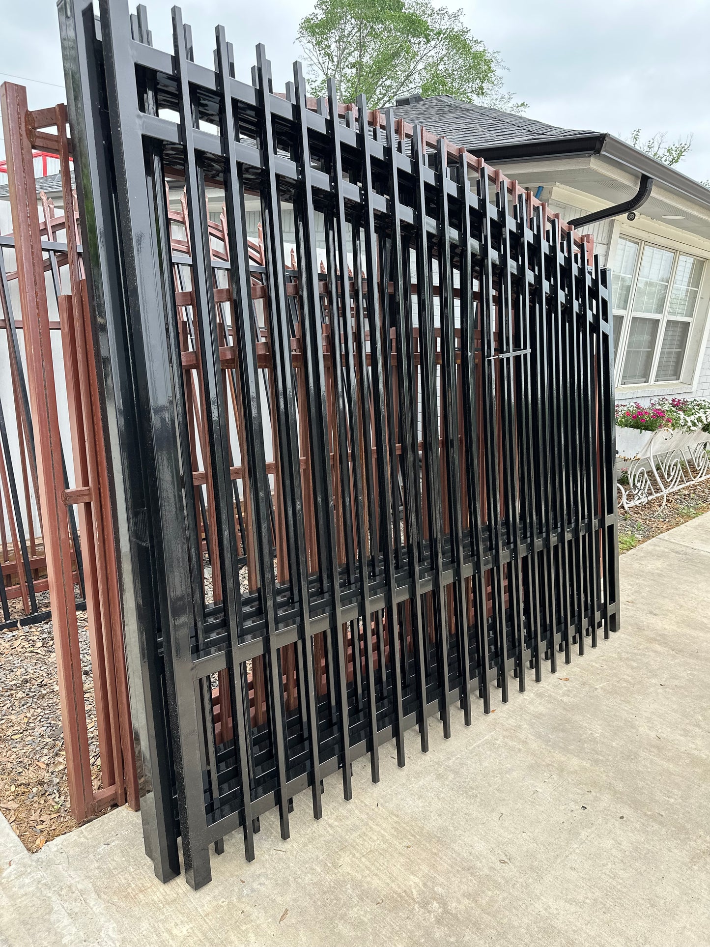 Dual Driveway Wrought Iron Gates Powder Coated