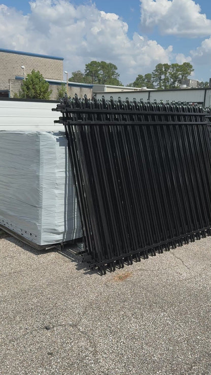 Metal Fence Pressed Point Powder Coated 6 ft. x 8 ft. Pickets 3/4 Three Rails