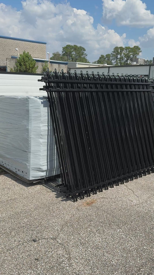 Metal Fence Pressed Point Powder Coated 6 ft. x 8 ft. Pickets 3/4 Three Rails