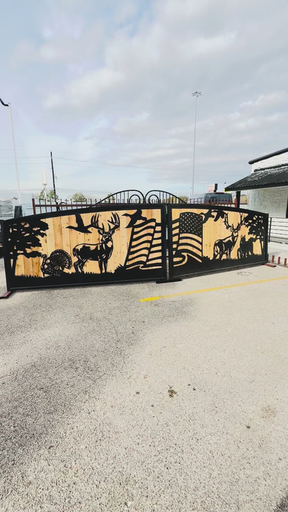 Custom Wildlife & Patriotic Dual Swing Gate (20 ft. x 4 ft.)